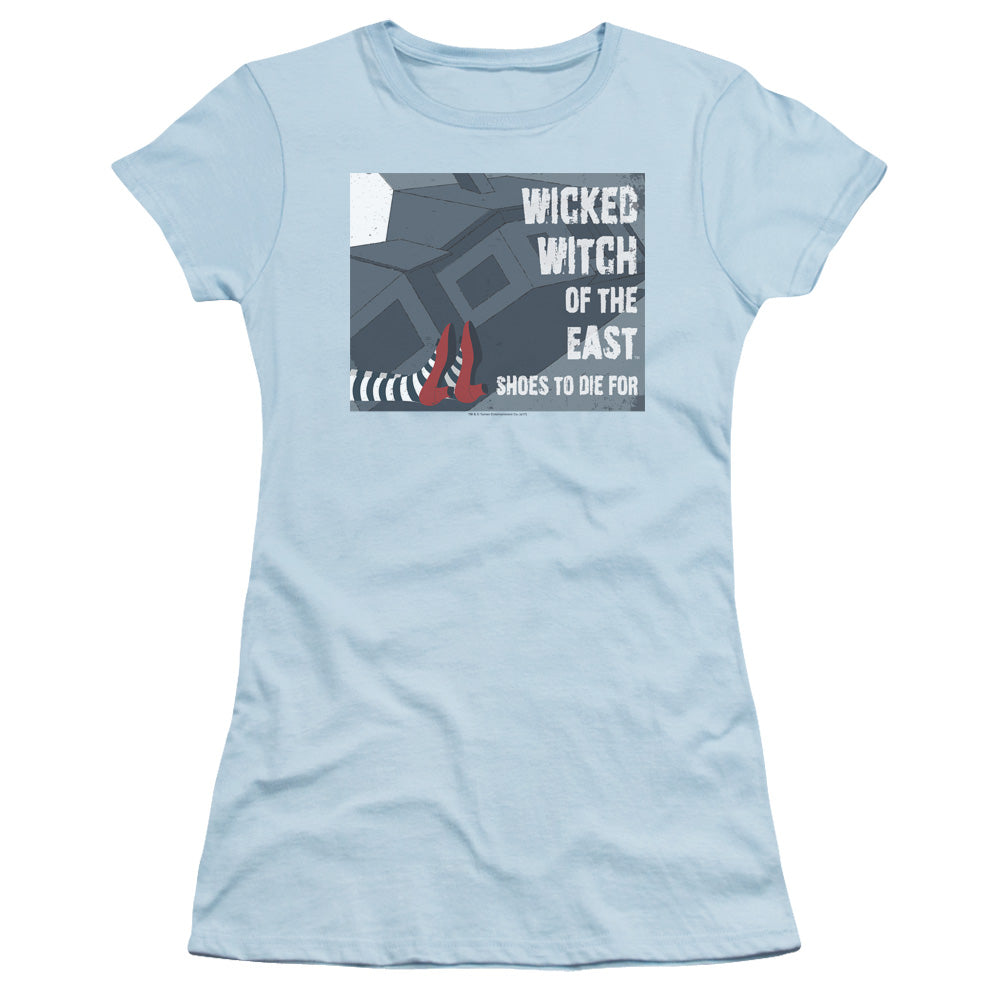 Wizard Of Oz Shoes To Die For Junior Sheer Cap Sleeve Womens T Shirt Light Blue