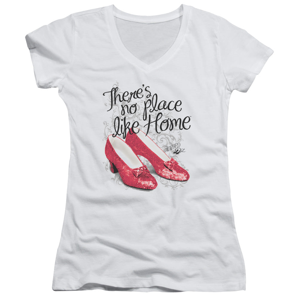 Wizard Of Oz Ruby Slippers Junior Sheer Cap Sleeve V Neck Womens T Shirt White