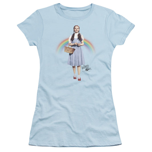 Wizard Of Oz Over The Rainbow Junior Sheer Cap Sleeve Womens T Shirt Light Blue