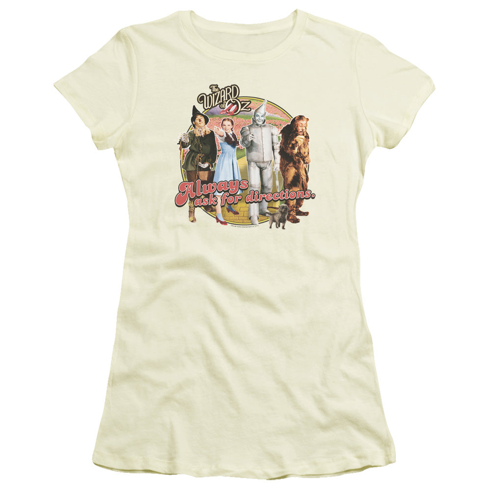 Wizard Of Oz Directions Junior Sheer Cap Sleeve Womens T Shirt Cream