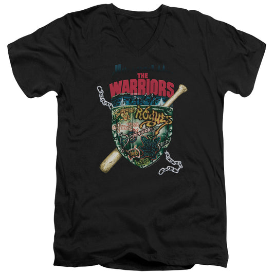 The Warriors Shield Mens Slim Fit V-Neck T Shirt Black