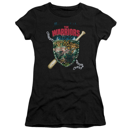 The Warriors Shield Junior Sheer Cap Sleeve Womens T Shirt Black