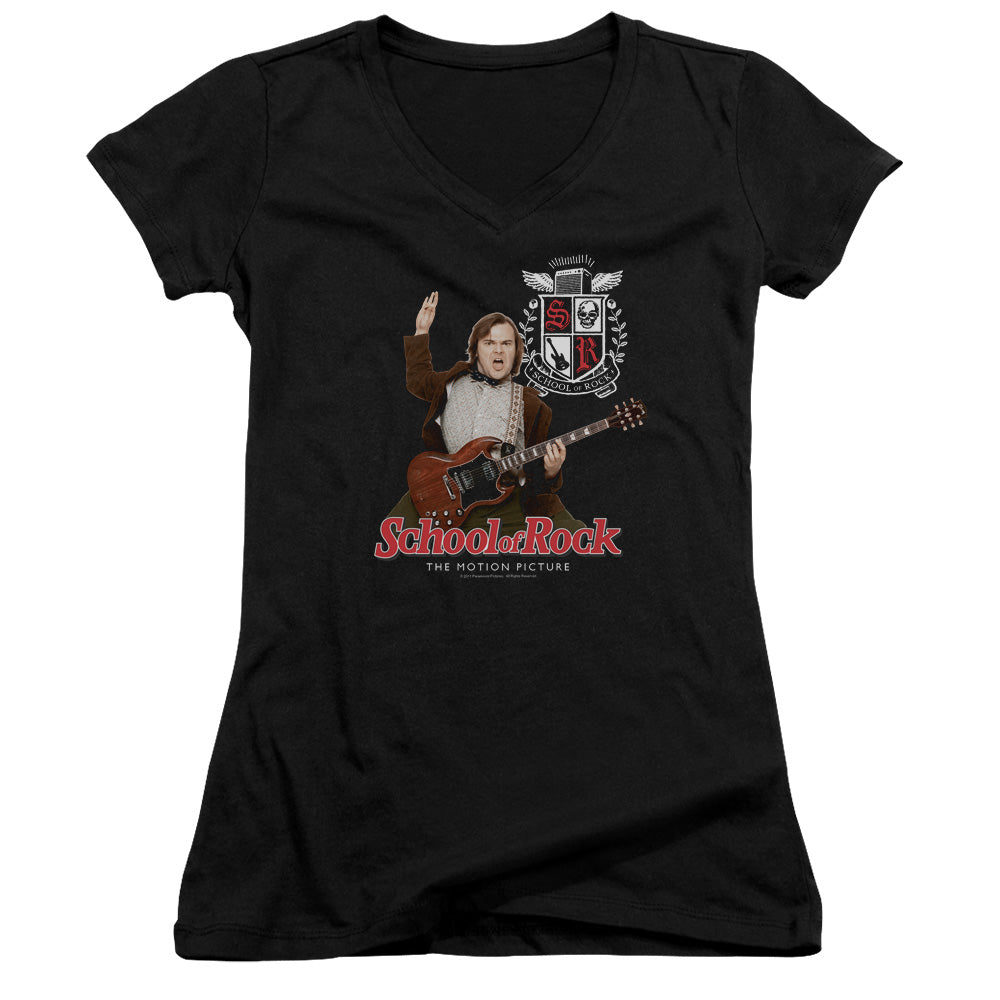 School Of Rock The Teacher Is In Junior Sheer Cap Sleeve V Neck Womens T Shirt Black