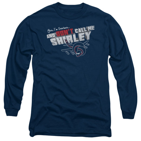 Airplane! Don't Call Me Shirley Mens Long Sleeve Shirt Navy Blue