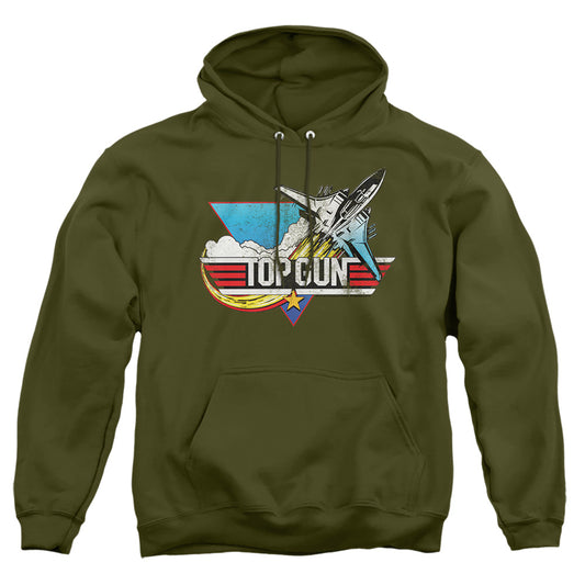 Top Gun Distressed Logo Mens Hoodie Military Green