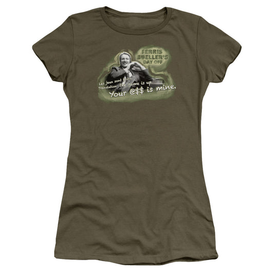 Ferris Buellers Day Off Mr. Rooney Junior Sheer Cap Sleeve Womens T Shirt Military Green