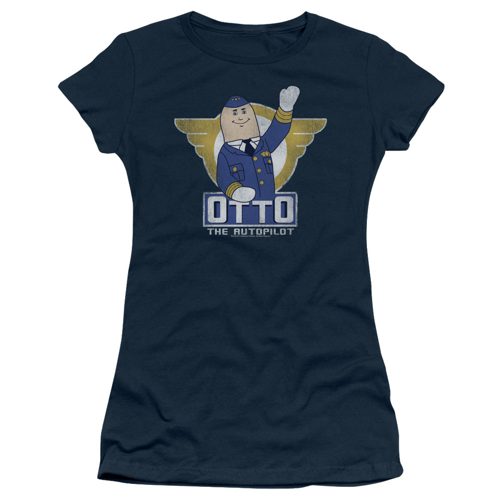 Airplane! OTTO The Autopilot Junior Sheer Cap Sleeve Womens T Shirt Navy Blue