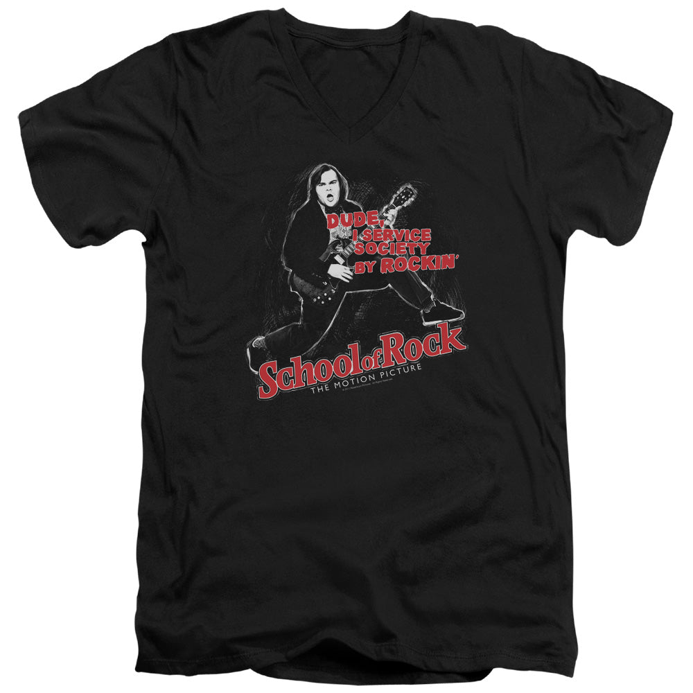 School Of Rock Rockin Mens Slim Fit V Neck T Shirt Black