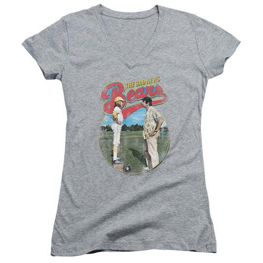 The Bad News Bears Vintage Junior Sheer Cap Sleeve V-Neck Womens T Shirt Athletic Heather