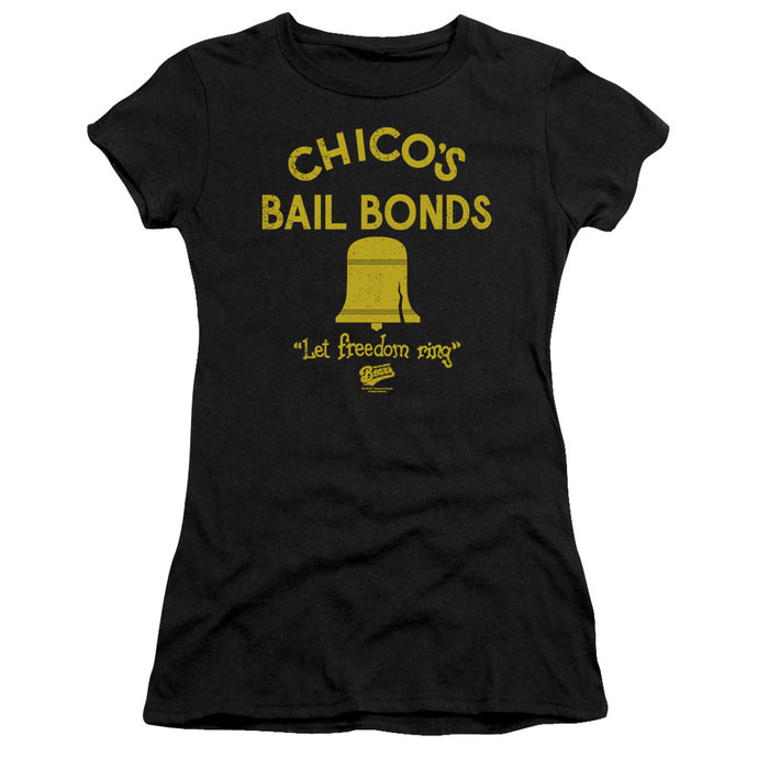 The Bad News Bears Chicos Bail Bonds Junior Sheer Cap Sleeve Womens T Shirt Black