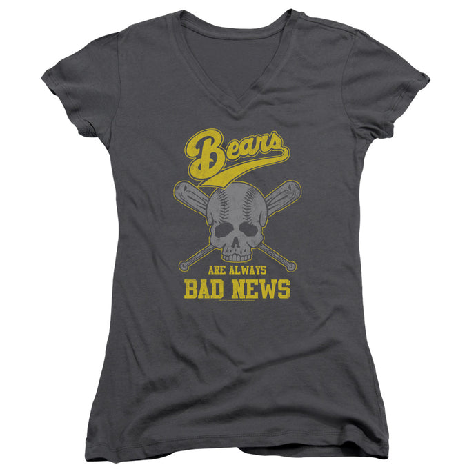 The Bad News Bears Always Bad News Junior Sheer Cap Sleeve V-Neck Womens T Shirt Charcoal