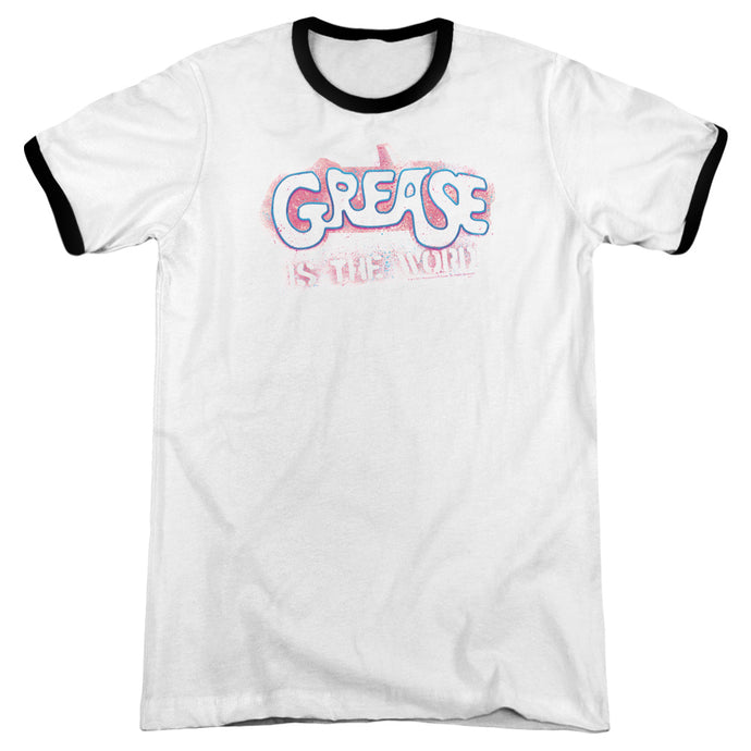Grease Grease Is The Word Heather Ringer Mens T Shirt White