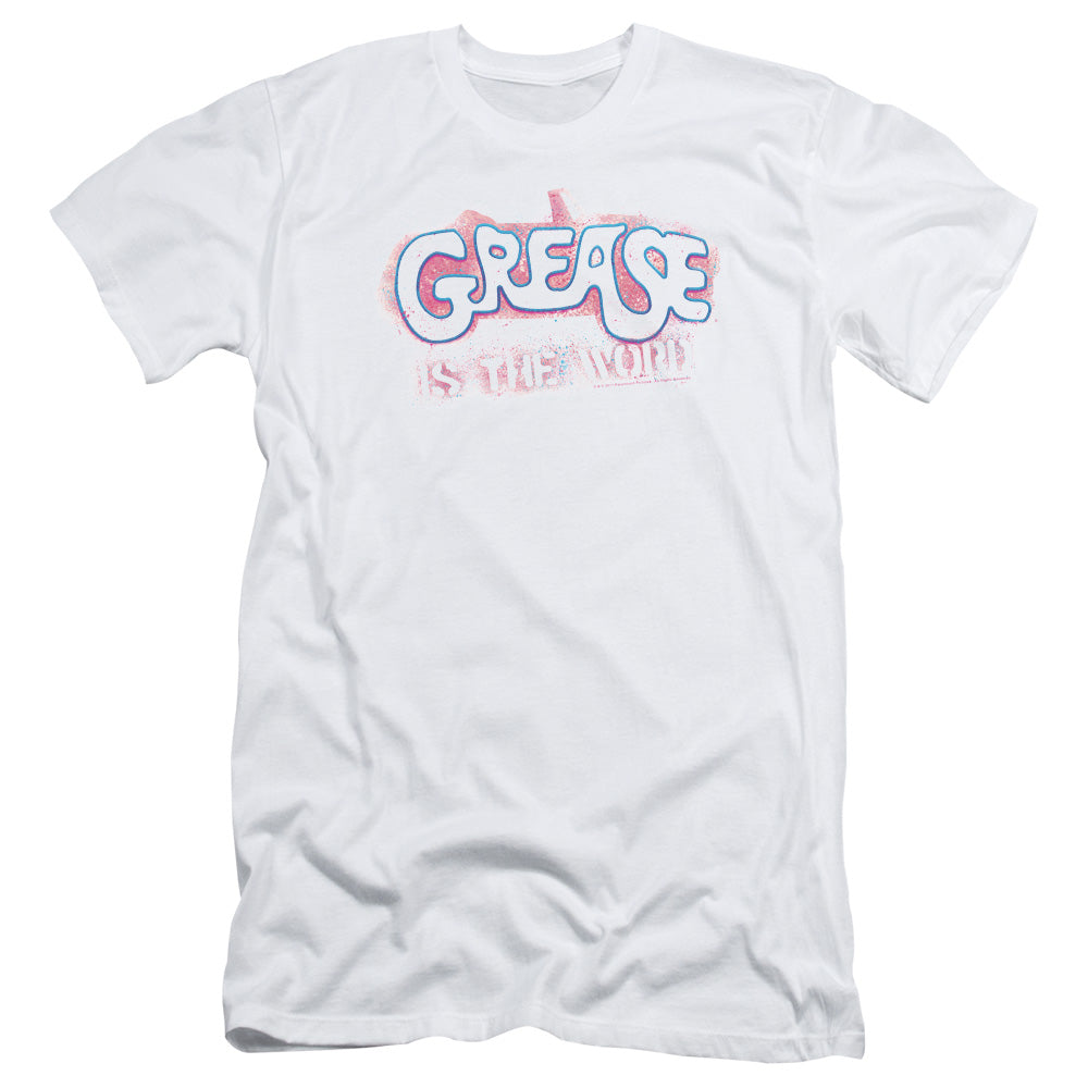 Grease Grease Is The Word Slim Fit Mens T Shirt White