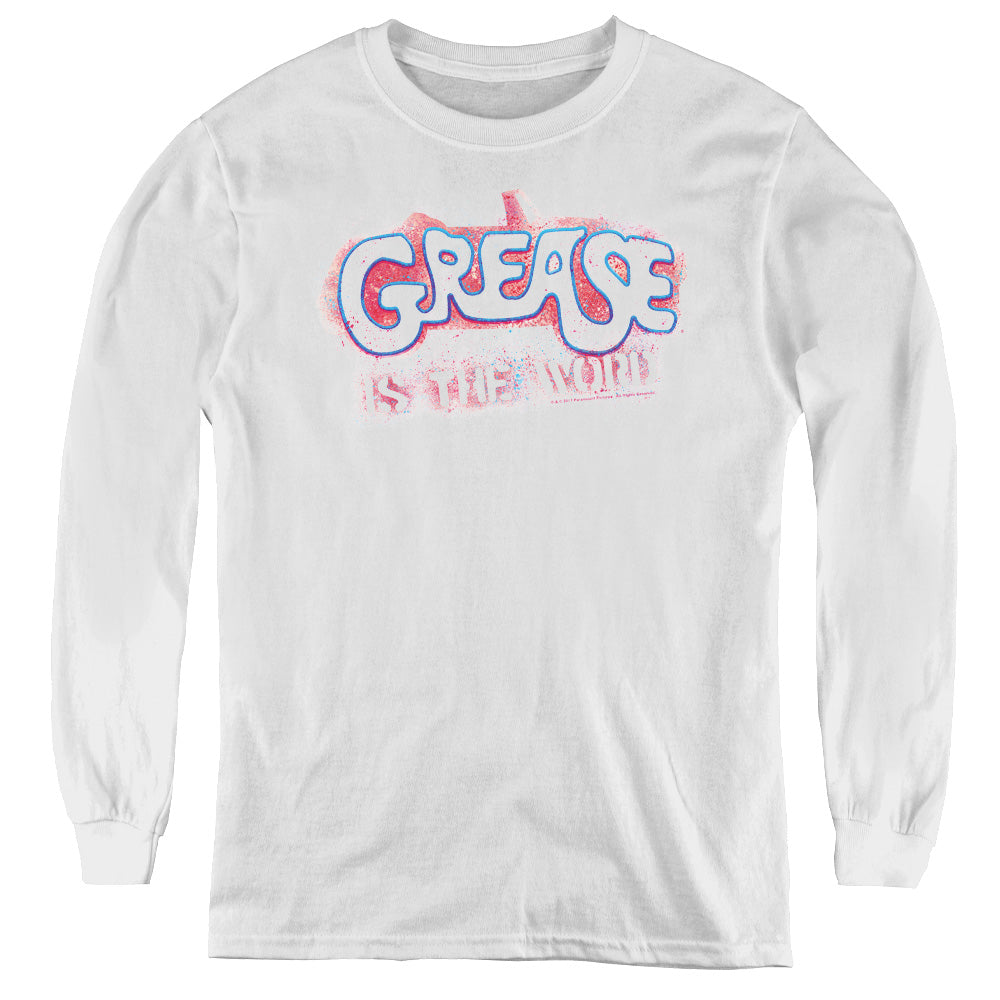 Grease Grease Is The Word Long Sleeve Kids Youth T Shirt White