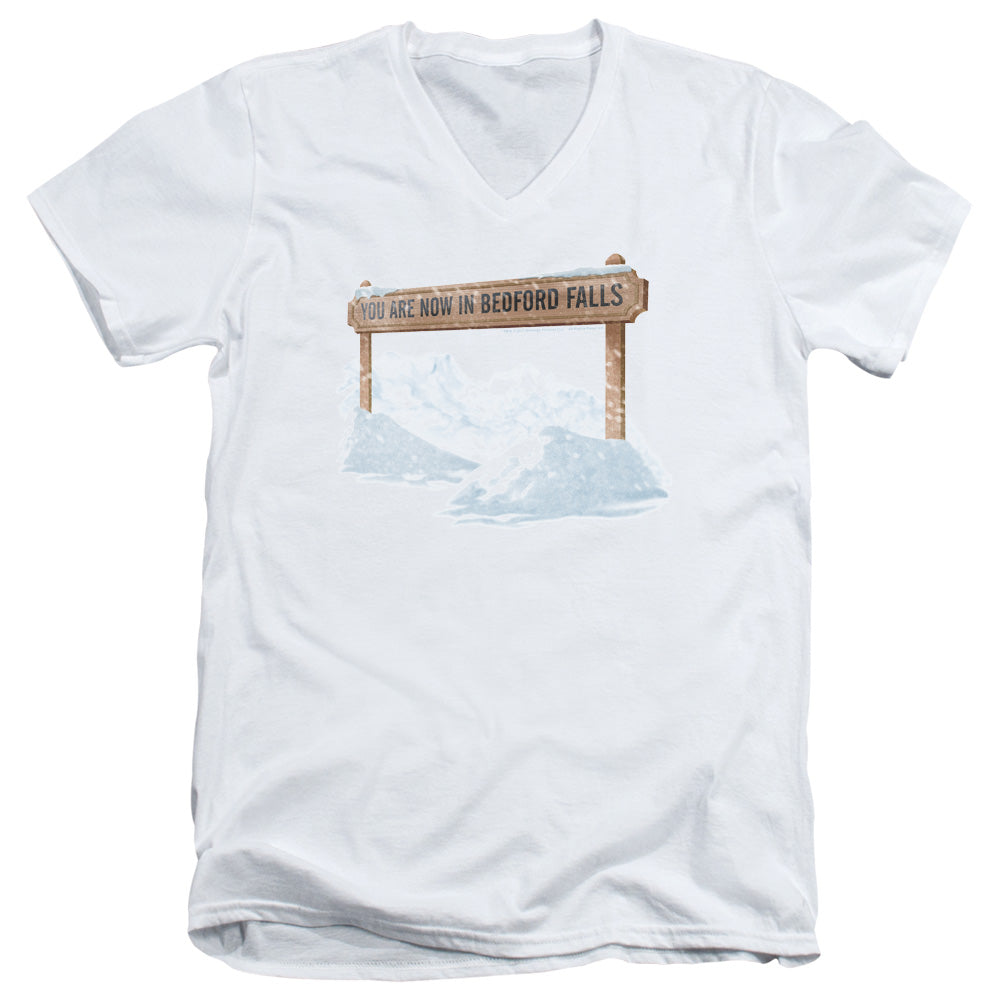 Its A Wonderful Life Bedford Falls Mens Slim Fit V Neck T Shirt White