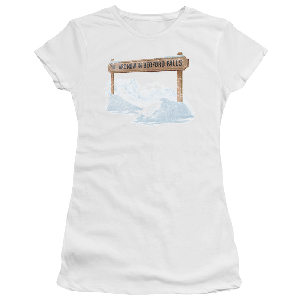 Its A Wonderful Life Bedford Falls Junior Sheer Cap Sleeve Womens T Shirt White