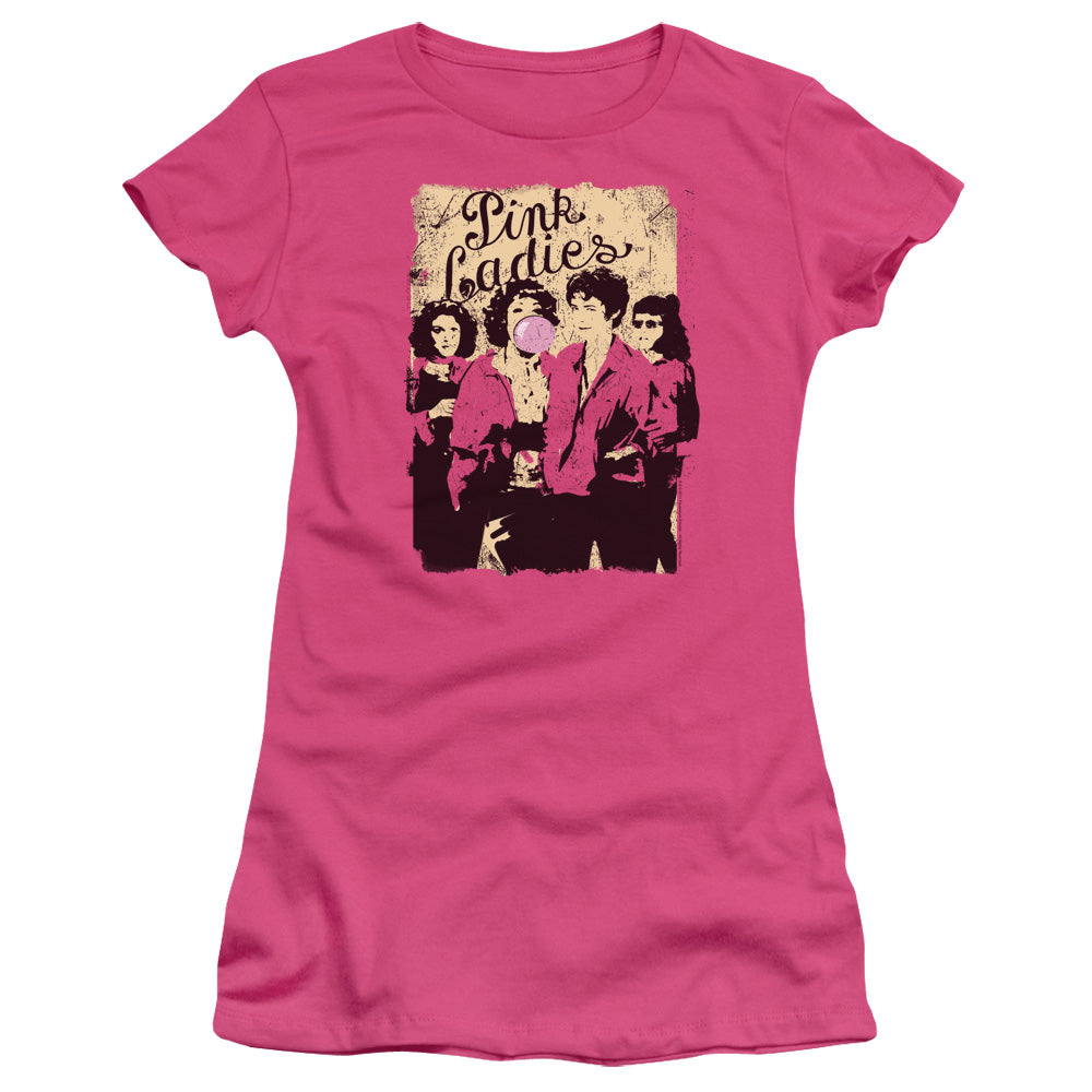 Grease Pink Ladies Junior Sheer Cap Sleeve Womens T Shirt Hot Pink