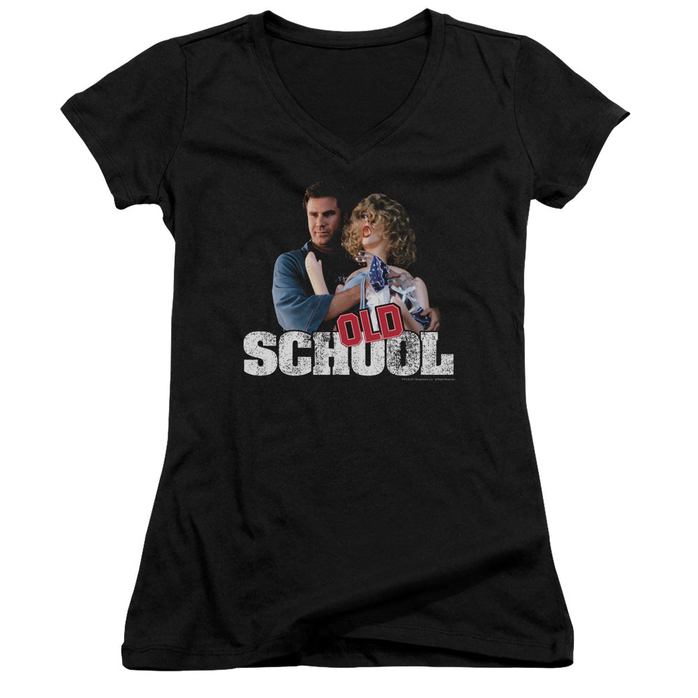 Old School Frank And Friend Junior Sheer Cap Sleeve V-Neck Womens T Shirt Black