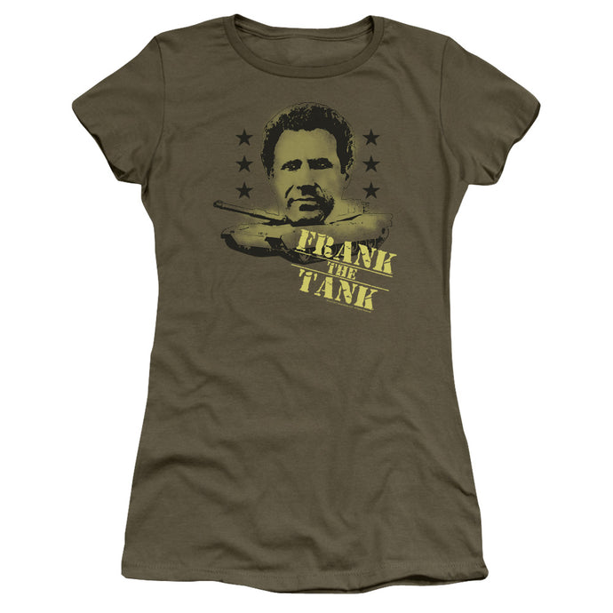 Old School Frank The Tank Junior Sheer Cap Sleeve Womens T Shirt Military Green