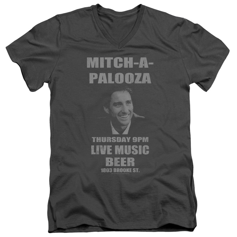 Old School Mitchapalooza Mens Slim Fit V-Neck T Shirt Charcoal