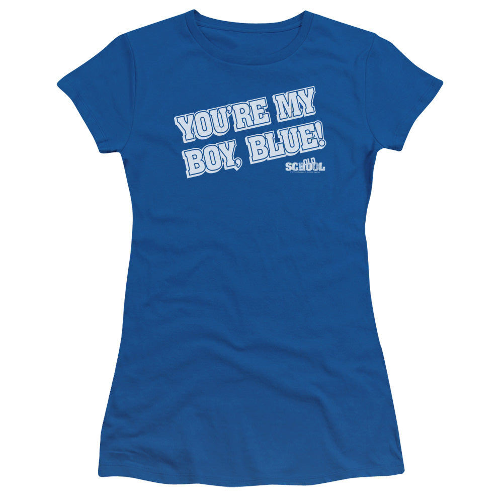 Old School My Boy Blue Junior Sheer Cap Sleeve Womens T Shirt Royal Blue