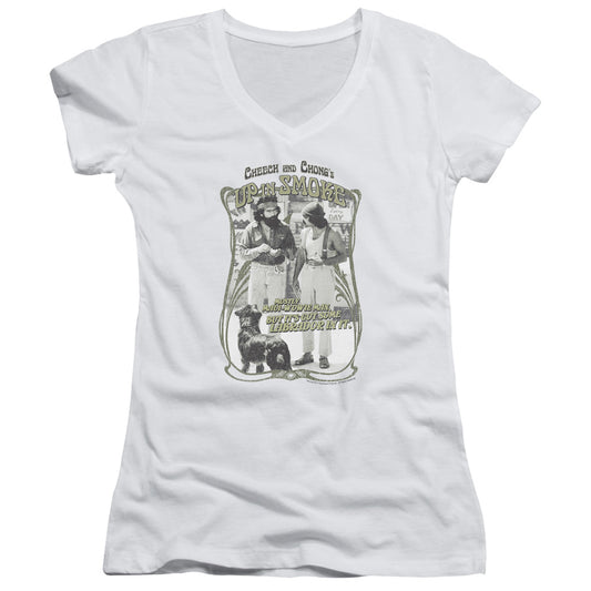 Up In Smoke Labrador Junior Sheer Cap Sleeve V Neck Womens T Shirt White