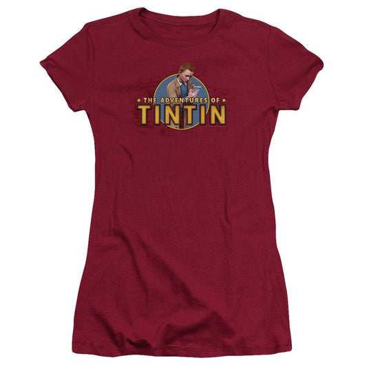 The Adventures Of Tintin Looking For Clues Junior Sheer Cap Sleeve Womens T Shirt Cardinal