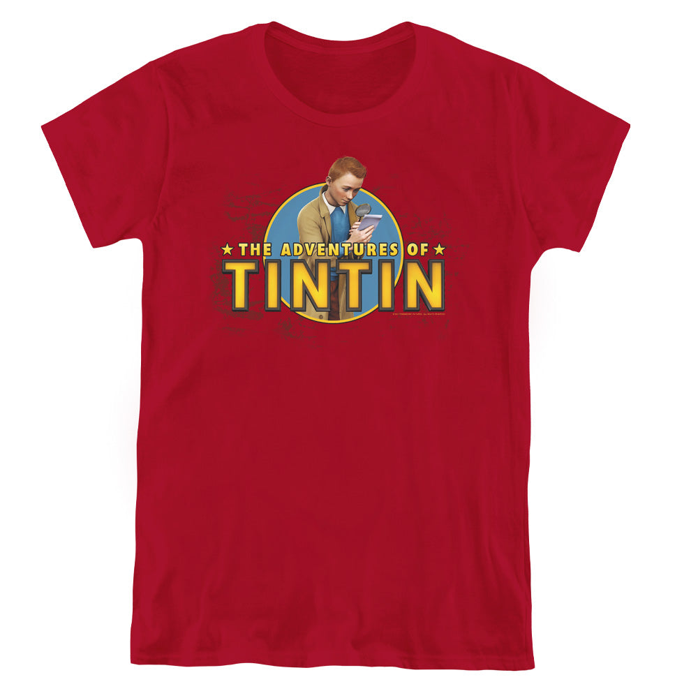 The Adventures Of Tintin Looking For Clues Womens T Shirt Cardinal