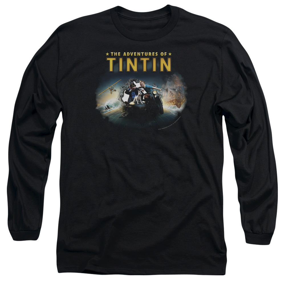 The Adventures Of Tintin Journey Mens Long Sleeve Shirt Black