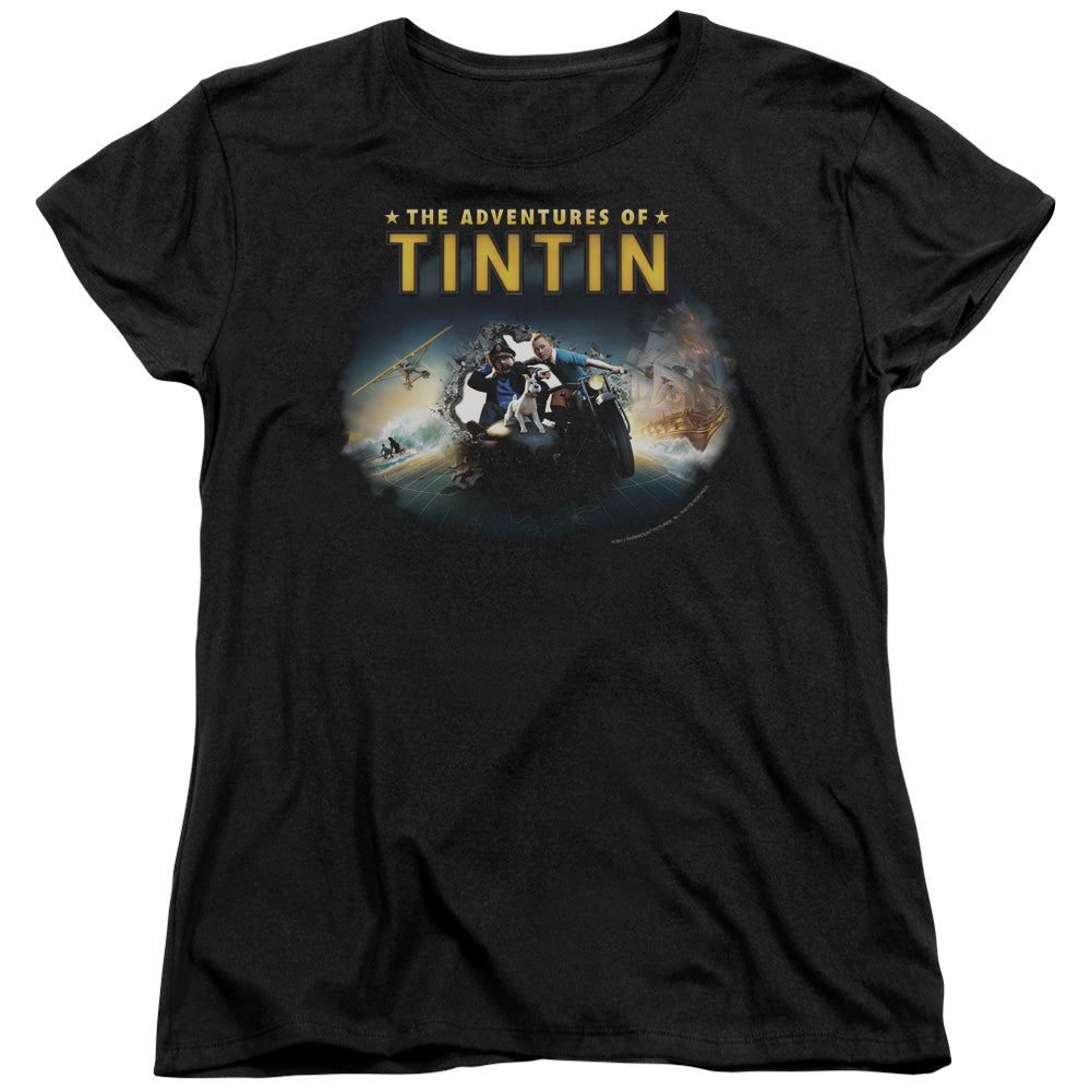 The Adventures Of Tintin Journey Womens T Shirt Black