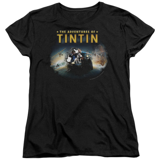 The Adventures Of Tintin Journey Womens T Shirt Black