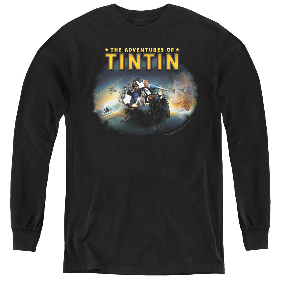 The Adventures Of Tintin Journey Long Sleeve Kids Youth T Shirt Black