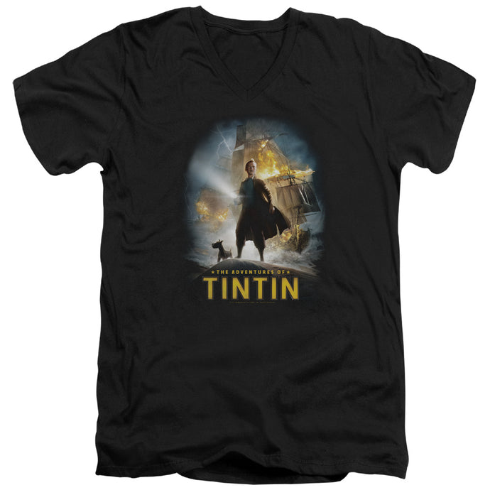 The Adventures Of Tintin Poster Mens Slim Fit V Neck T Shirt Black