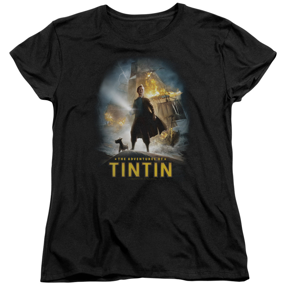 The Adventures Of Tintin Poster Womens T Shirt Black