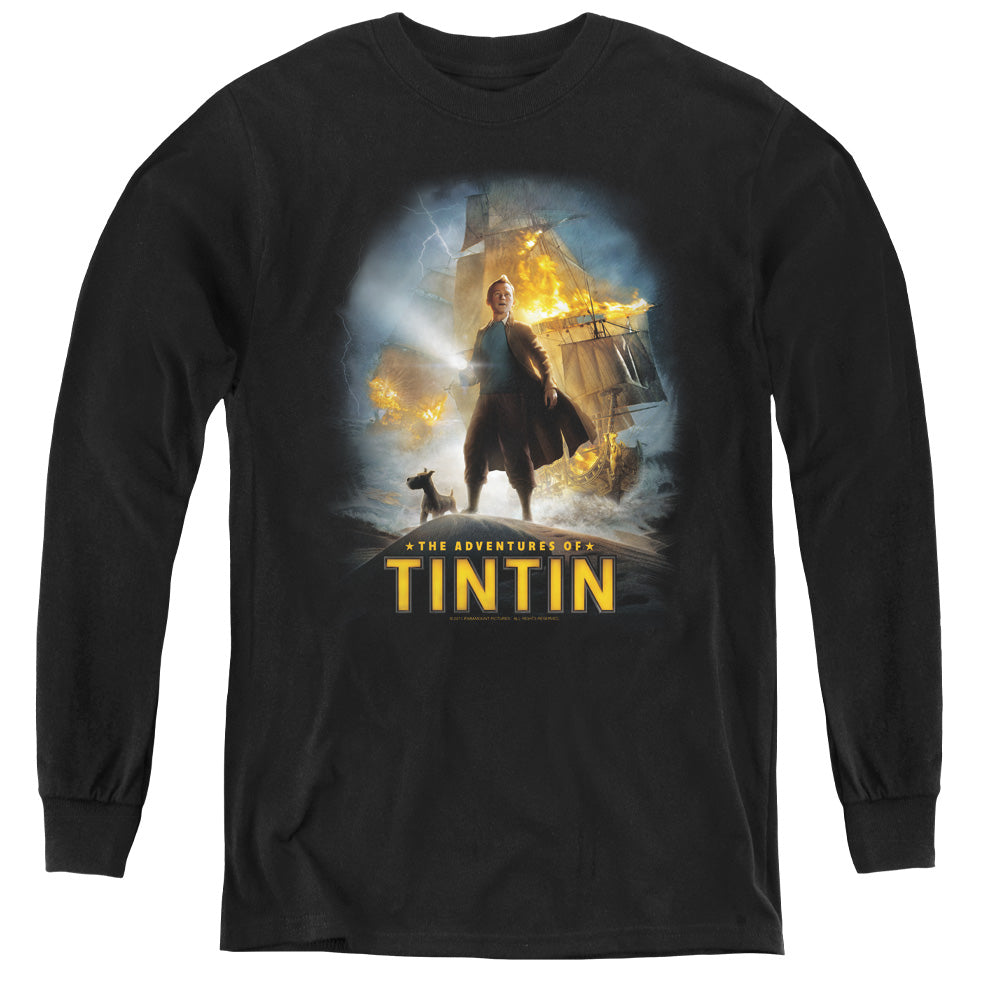 The Adventures Of Tintin Poster Long Sleeve Kids Youth T Shirt Black