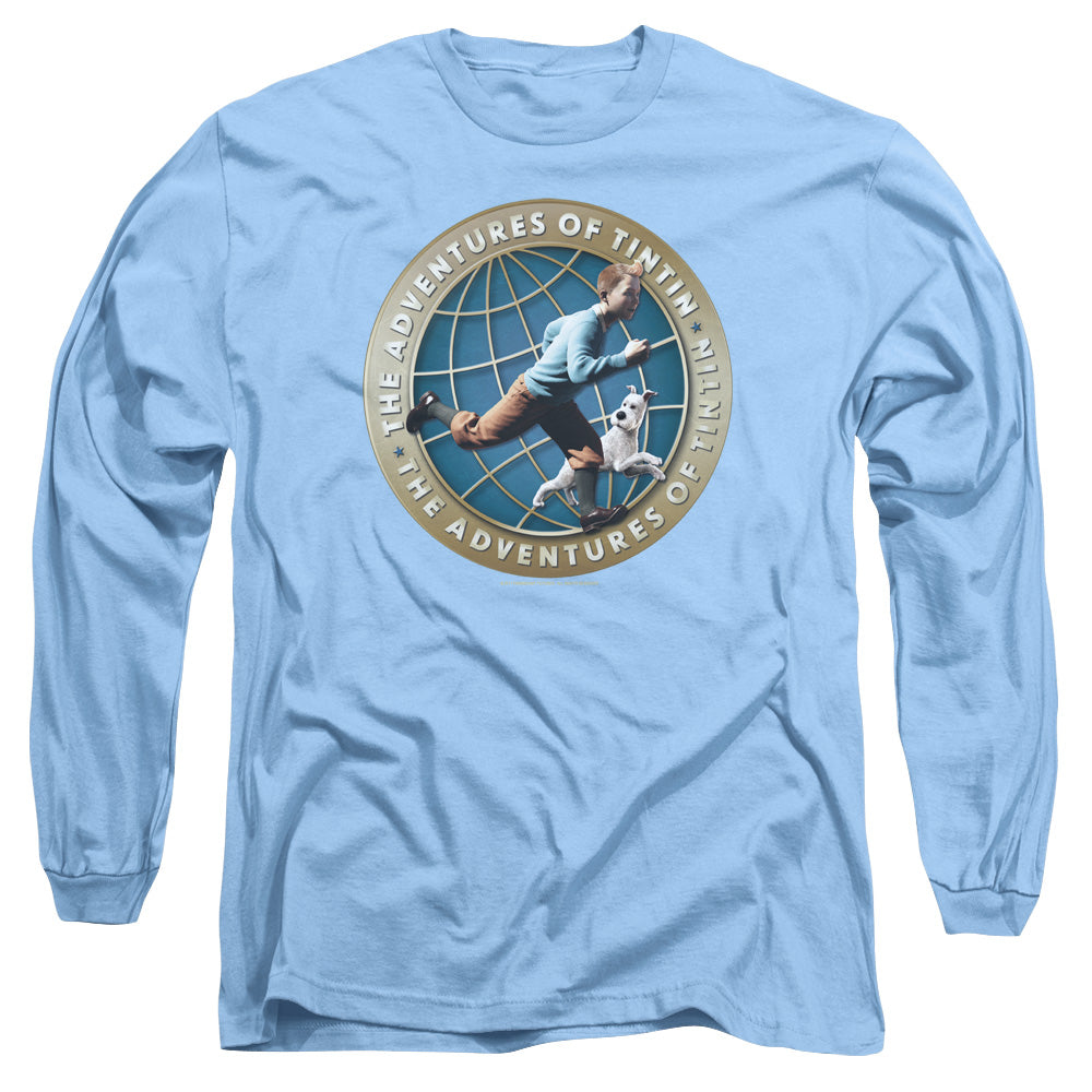 The Adventures Of Tintin Around The Globe Mens Long Sleeve Shirt Carolina Blue