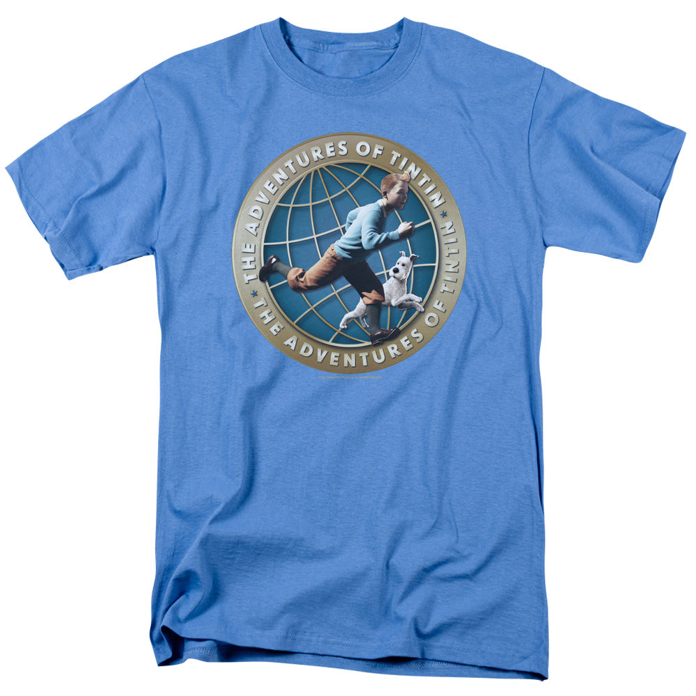 The Adventures Of Tintin Around The Globe Mens T Shirt Carolina Blue