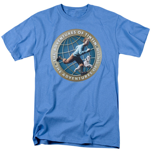 The Adventures Of Tintin Around The Globe Mens T Shirt Carolina Blue