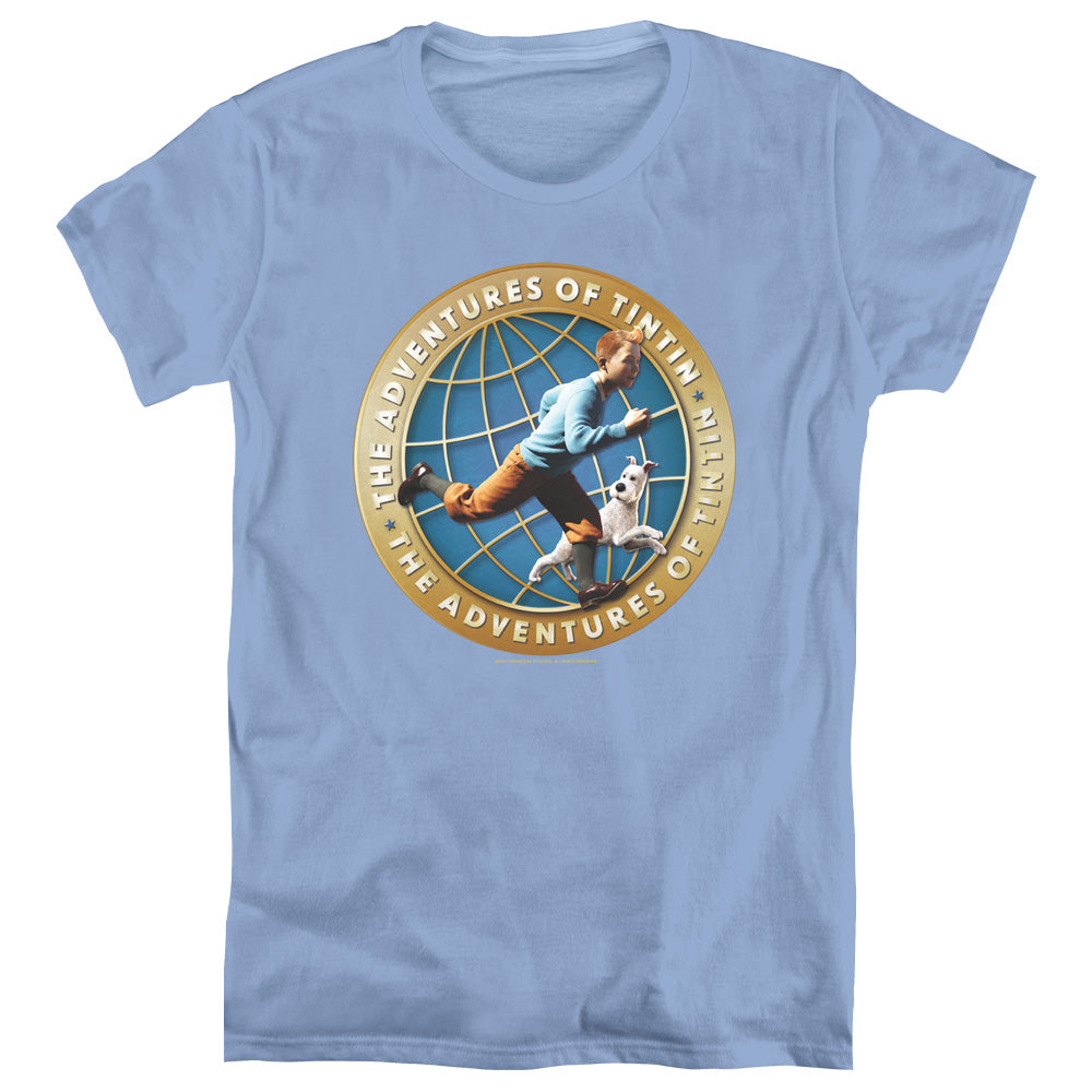 The Adventures Of Tintin Around The Globe Womens T Shirt Carolina Blue