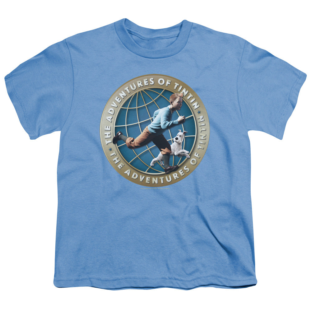 The Adventures Of Tintin Around The Globe Kids Youth T Shirt Carolina Blue