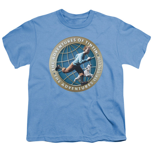 The Adventures Of Tintin Around The Globe Kids Youth T Shirt Carolina Blue