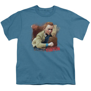 The Adventures Of Tintin Title Kids Youth T Shirt Slate