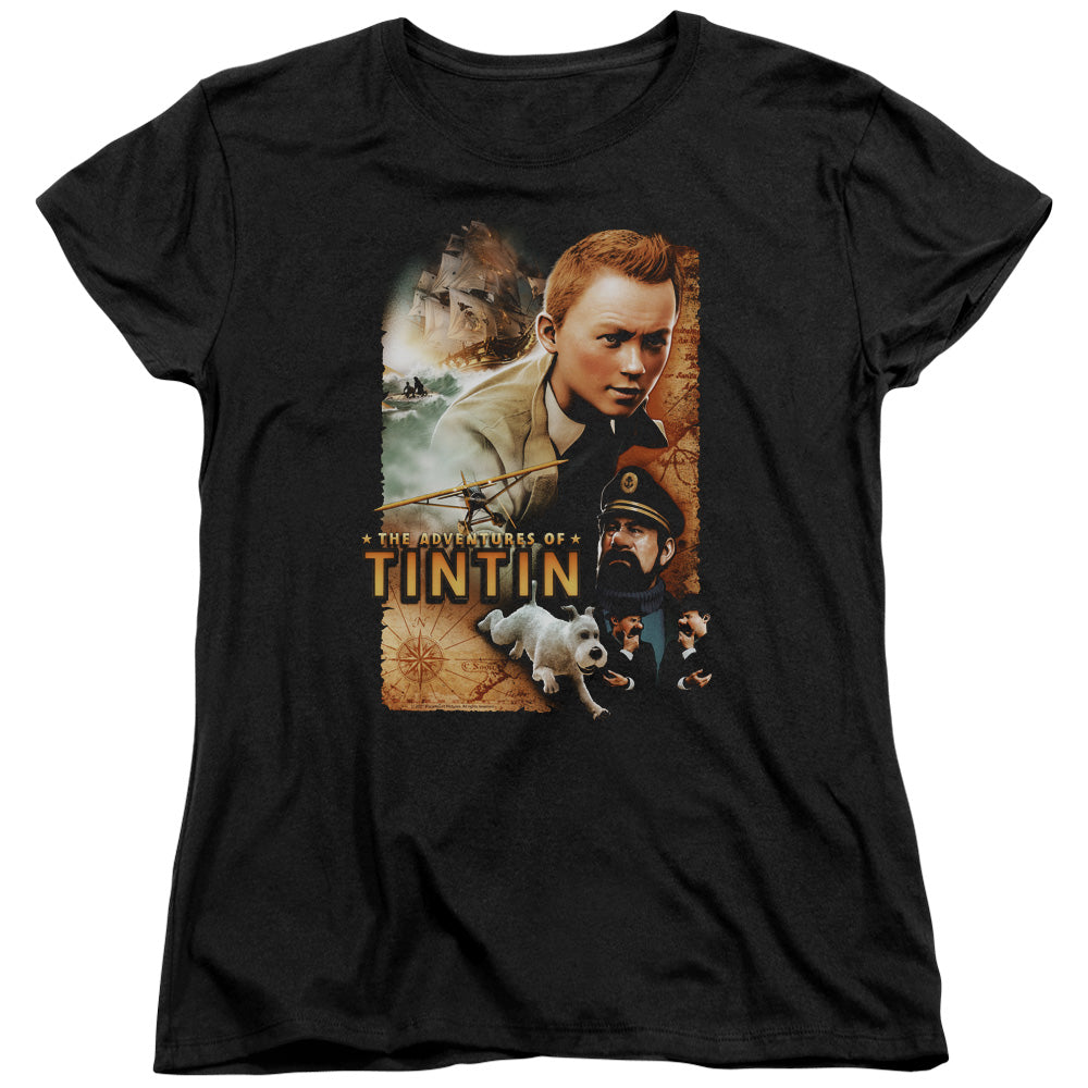 The Adventures Of Tintin Adventure Poster Womens T Shirt Black