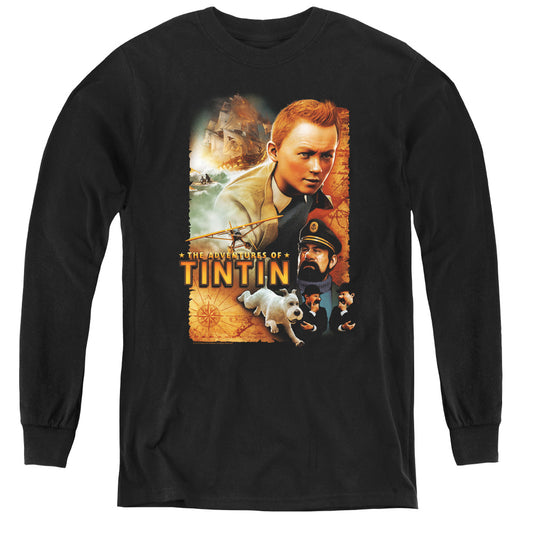 The Adventures Of Tintin Adventure Poster Long Sleeve Kids Youth T Shirt Black