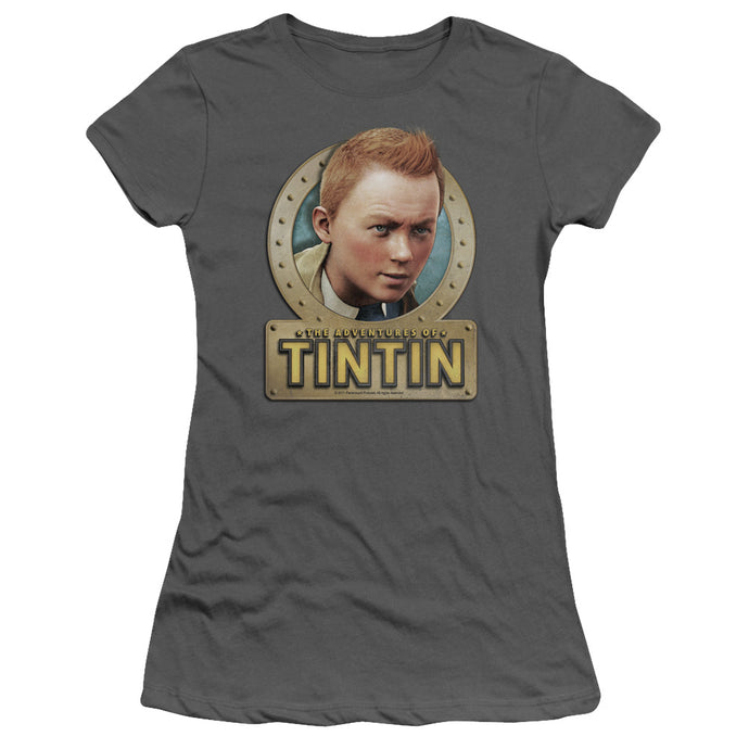 The Adventures Of Tintin Metal Junior Sheer Cap Sleeve Womens T Shirt Charcoal