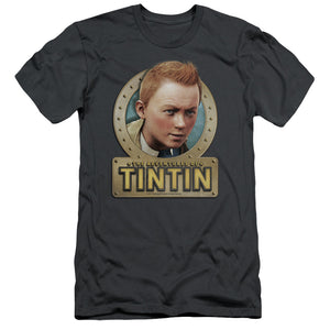 The Adventures Of Tintin Metal Slim Fit Mens T Shirt Charcoal