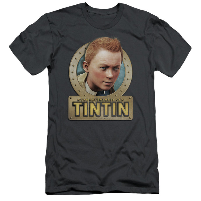 The Adventures Of Tintin Metal Slim Fit Mens T Shirt Charcoal
