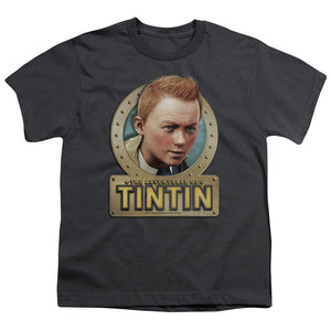 The Adventures Of Tintin Metal Kids Youth T Shirt Charcoal