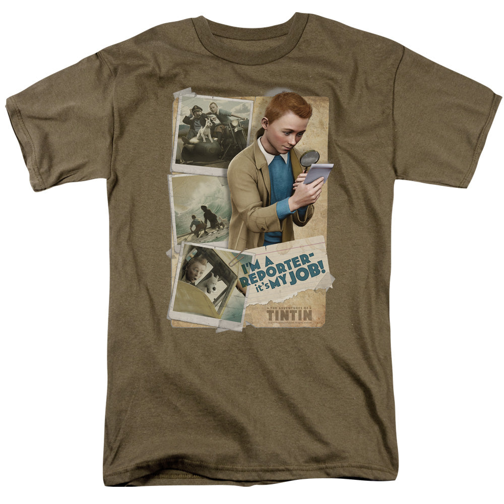 The Adventures Of Tintin Im A Reporter Mens T Shirt Safari Green