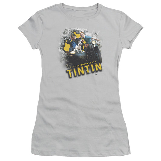 The Adventures Of Tintin Breakthrough Junior Sheer Cap Sleeve Womens T Shirt Silver